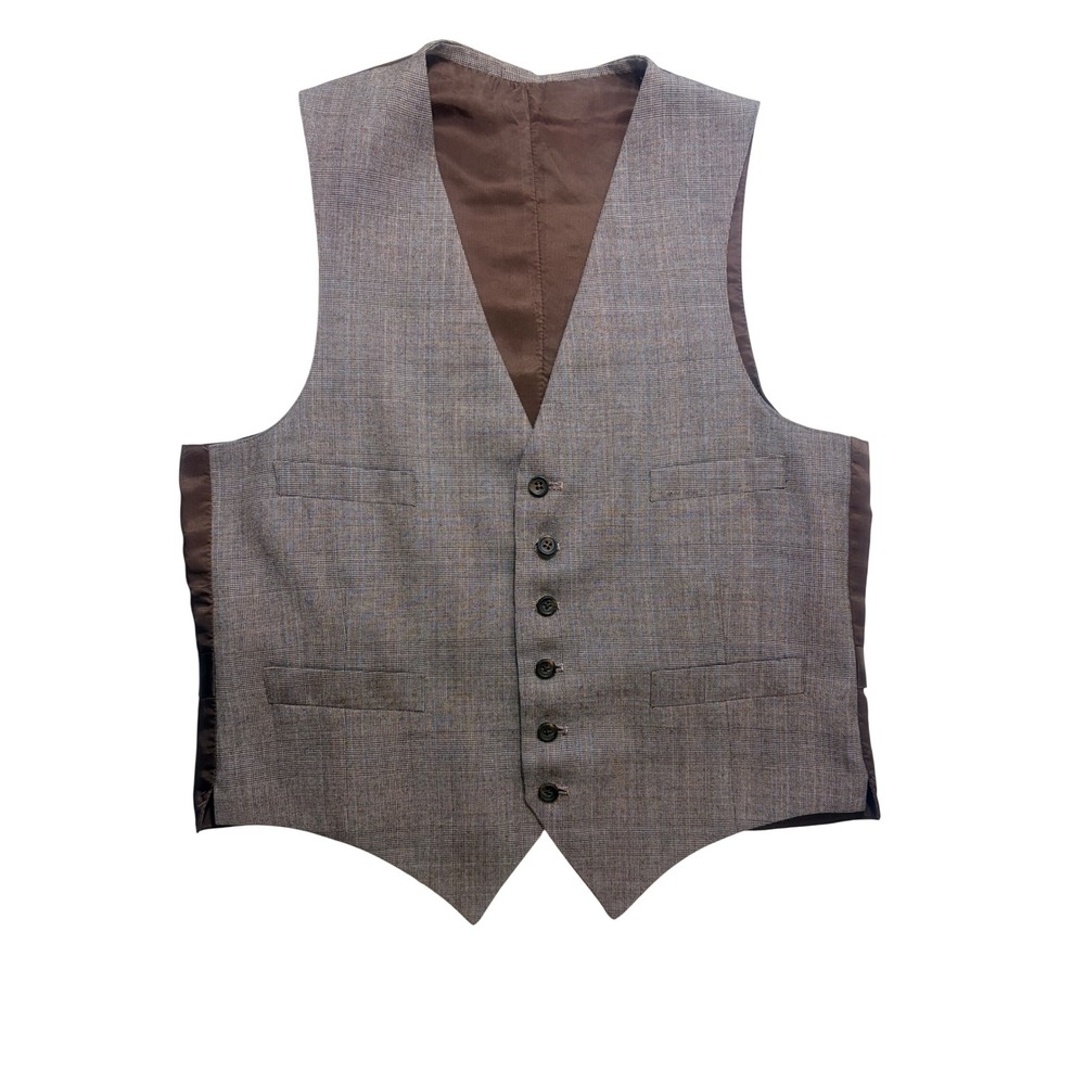 Vintage Brown Glen Plaid Tailored Waistcoat Vest with Cinch Back Detail